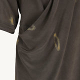 Close up of Brown dress, showing texture of the 100% silk fabric