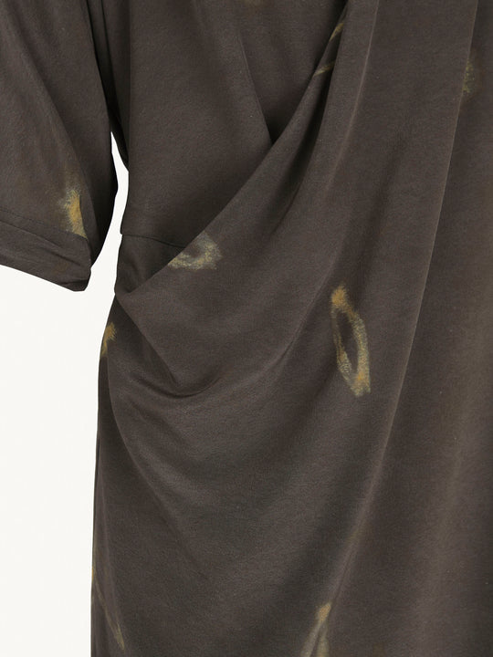 Close up of Brown dress, showing texture of the 100% silk fabric