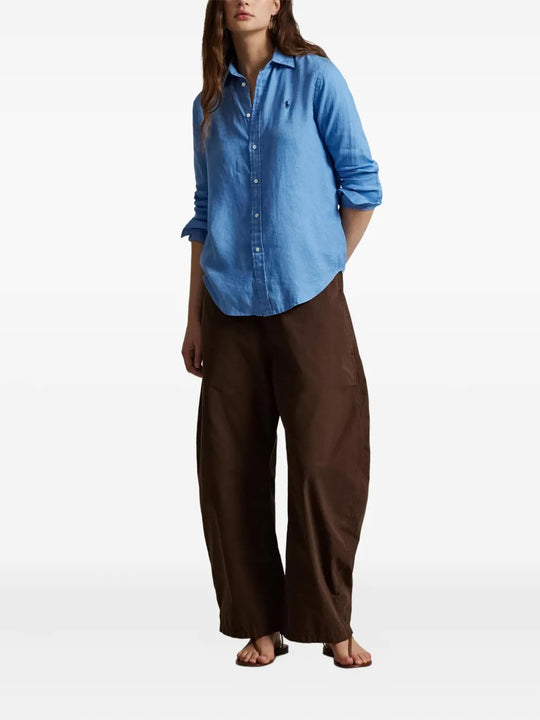 Blue shirt, full body view