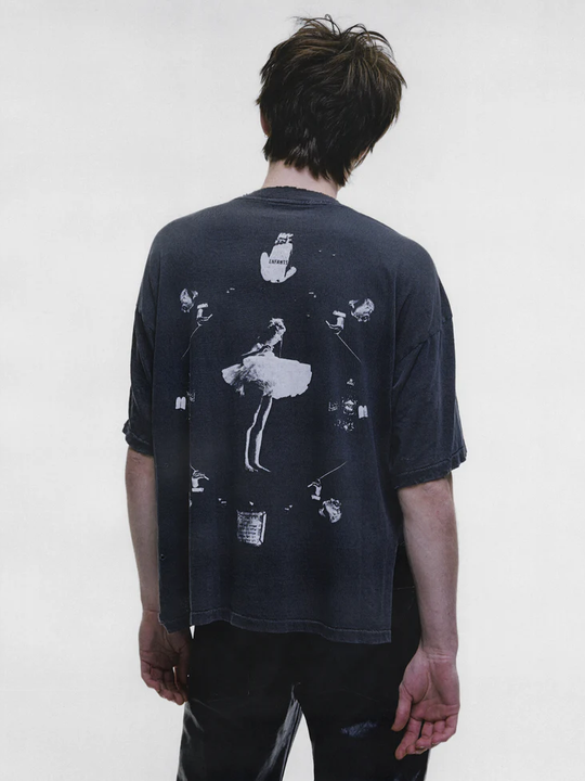 Black t-shirt, full body view