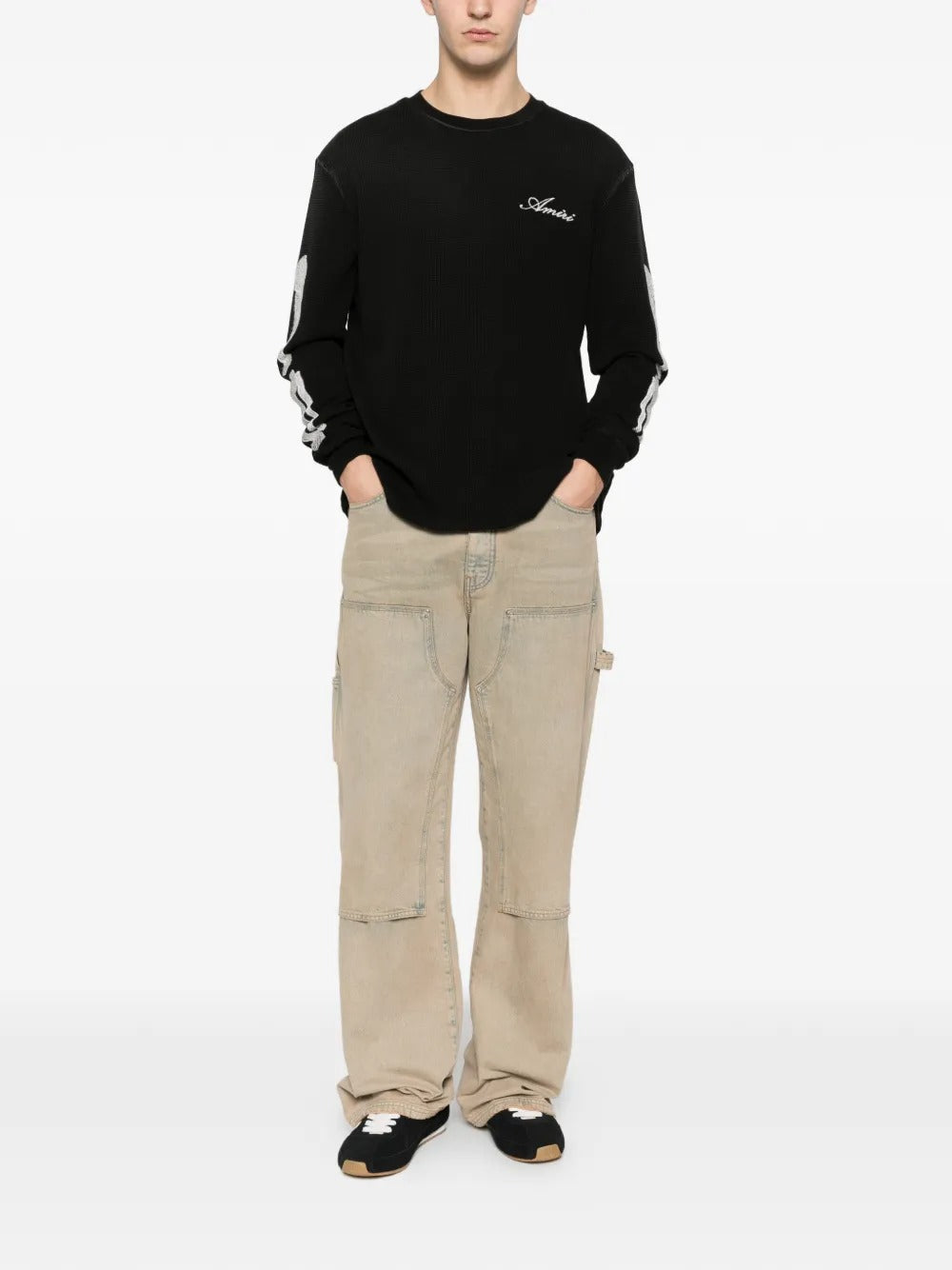 Black t-srhit, full body view