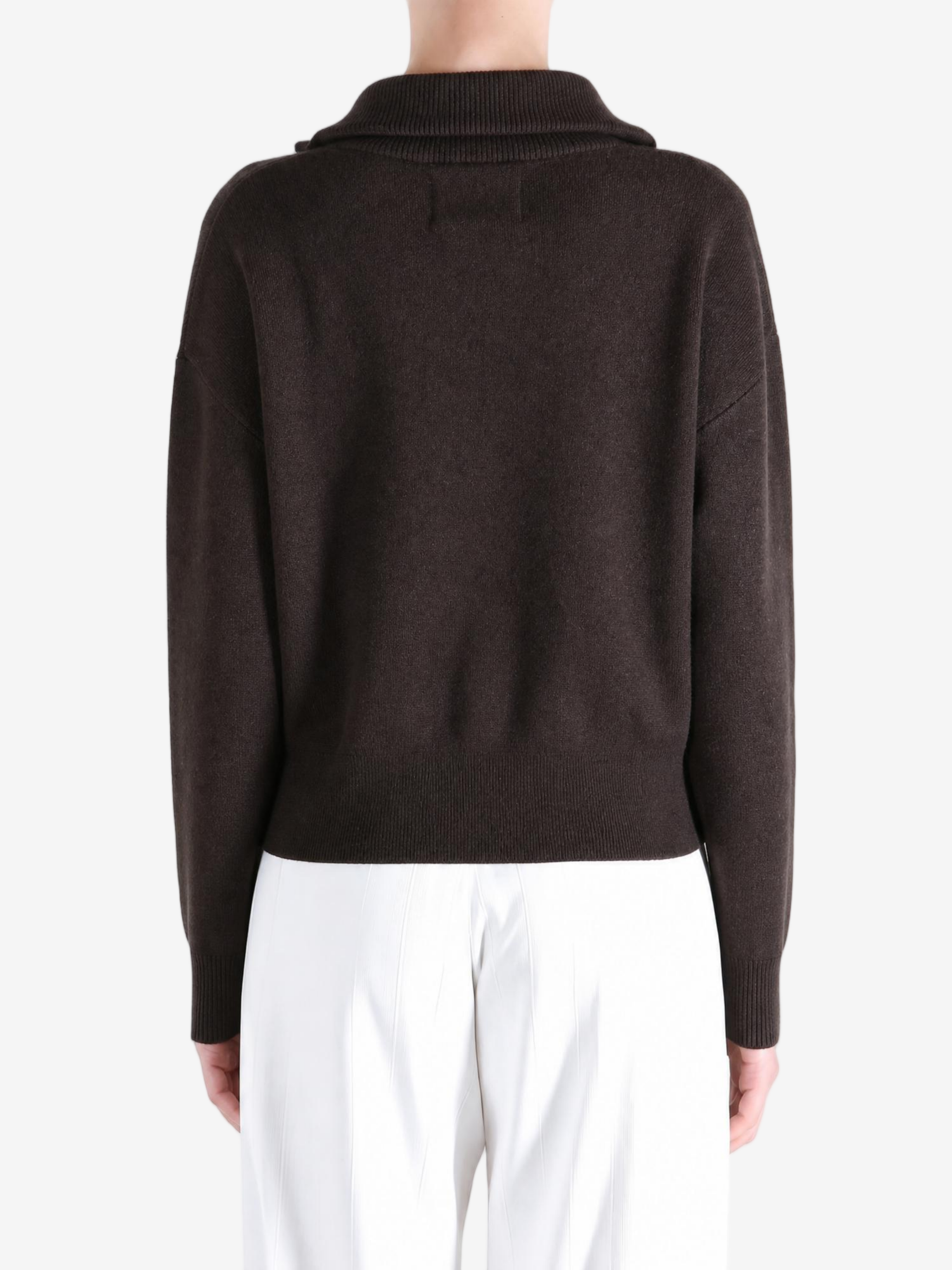 Brown knitwear, full body view