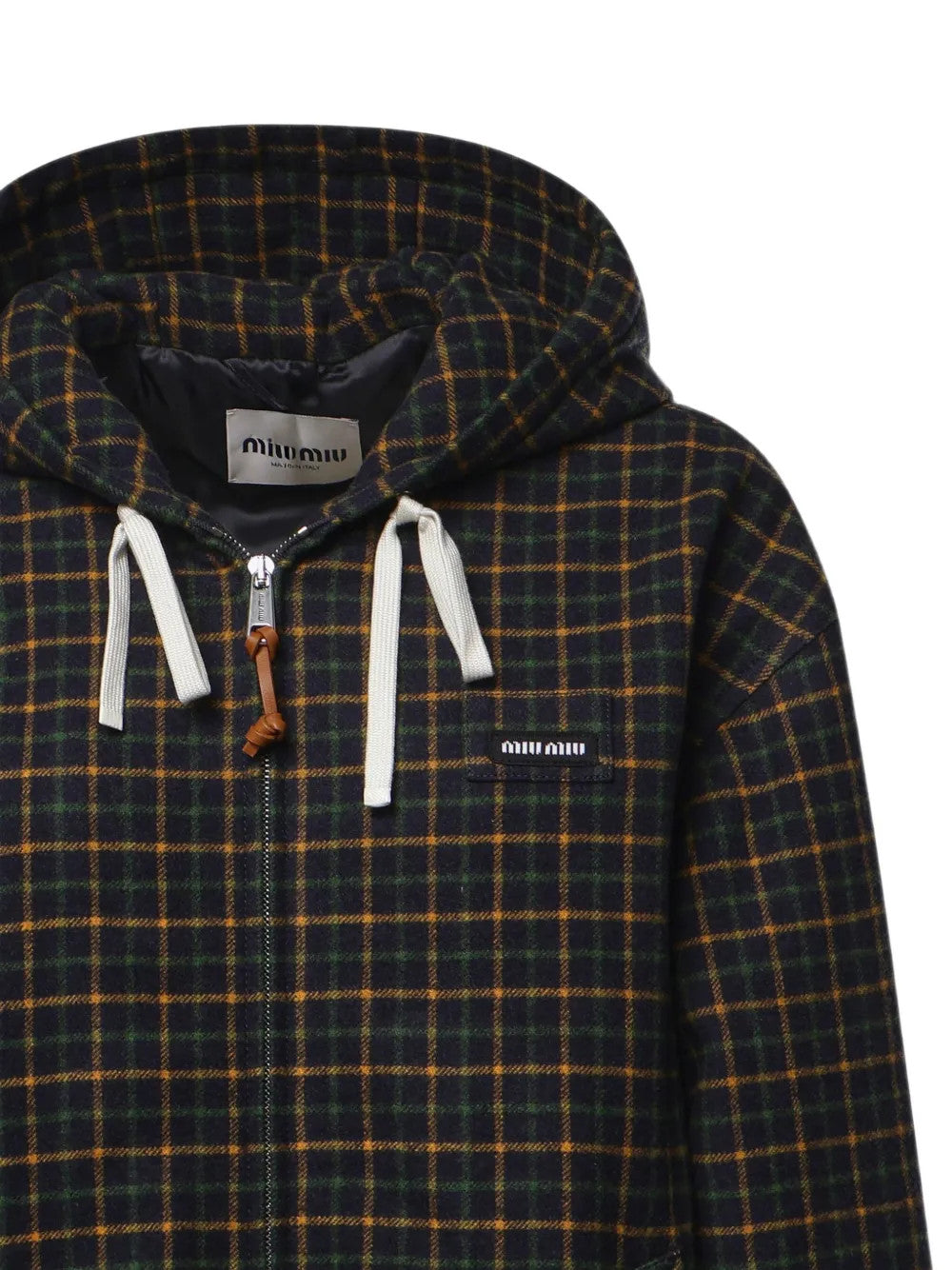 Close up of Navy jacket, showing texture of the 100% cotton fabric