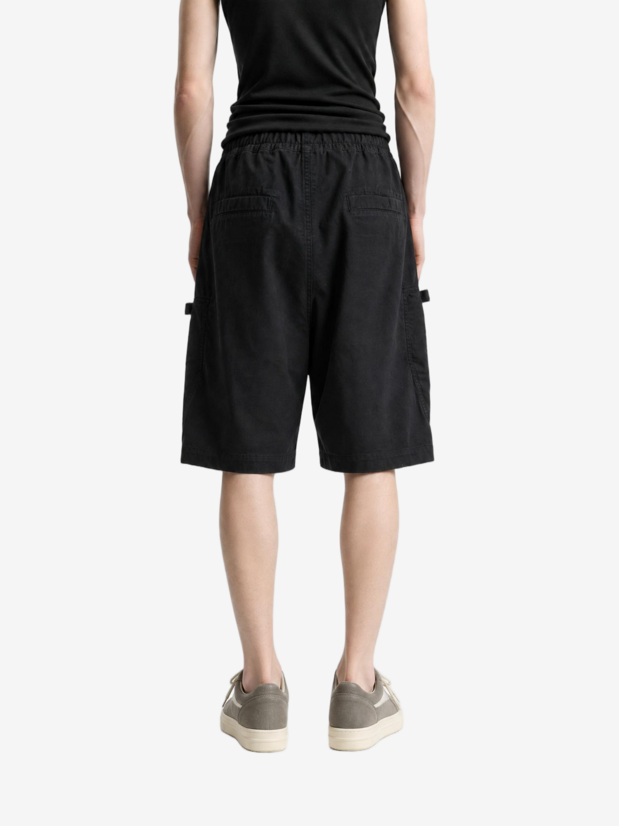 Black shorts, full body view