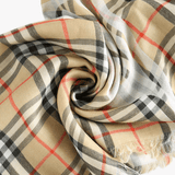 Close up of Plaid scarf , showing texture of the cotton fabric
