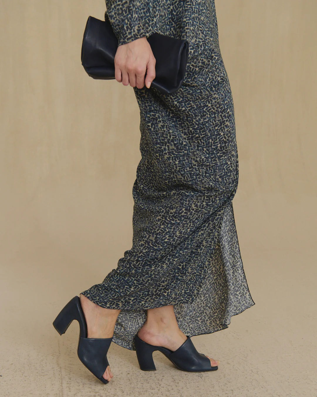 Navy dress, side view