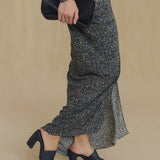 Navy dress, side view