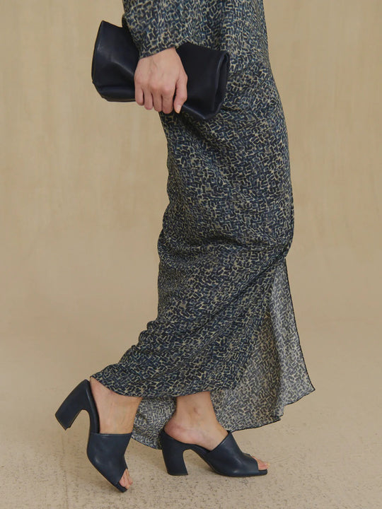 Navy dress, side view