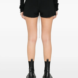 black shorts worn by a person, showing the shorts fit