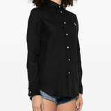black shirt worn by a person, showing the shirt's fit