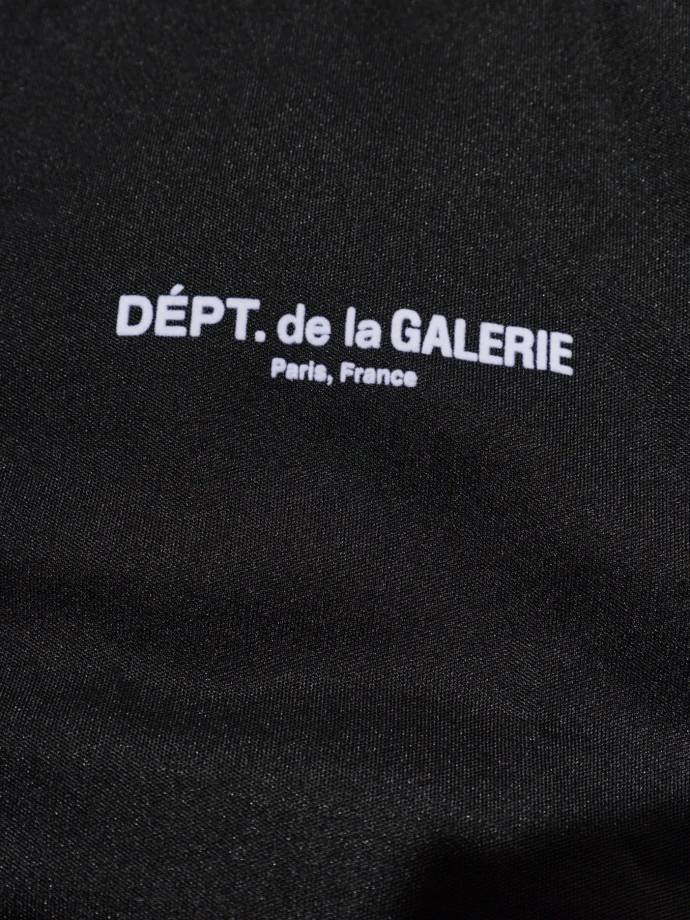 Close up of Black jacket, showing texture of the 100% polyester fabric