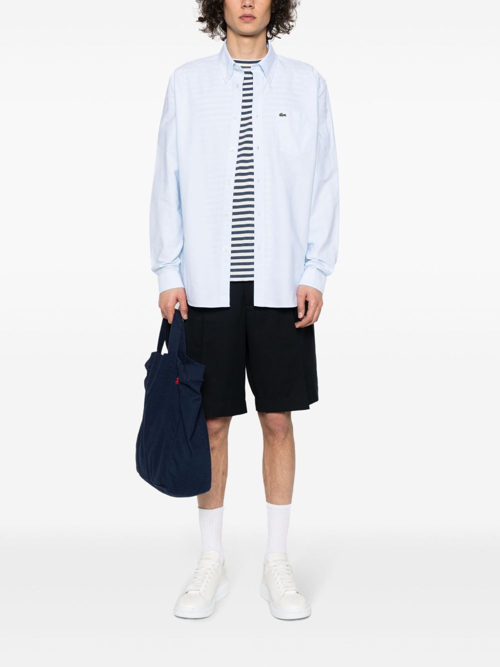 Blue shirts, full body view