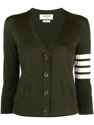 THOM BROWNE Women Relaxed Fit V-Neck Cardigan W/4 Bar In Fine Merino Wool