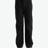 Black pants worn by a person, showing the pants  fit