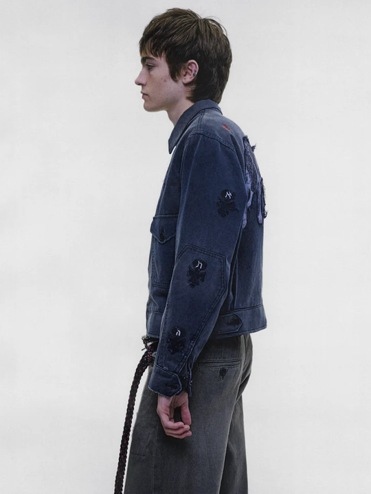 Navy jacket worn by a person, showing the jacket fit