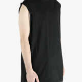 Black t-shirt worn by a person, showing the t-shirt fit