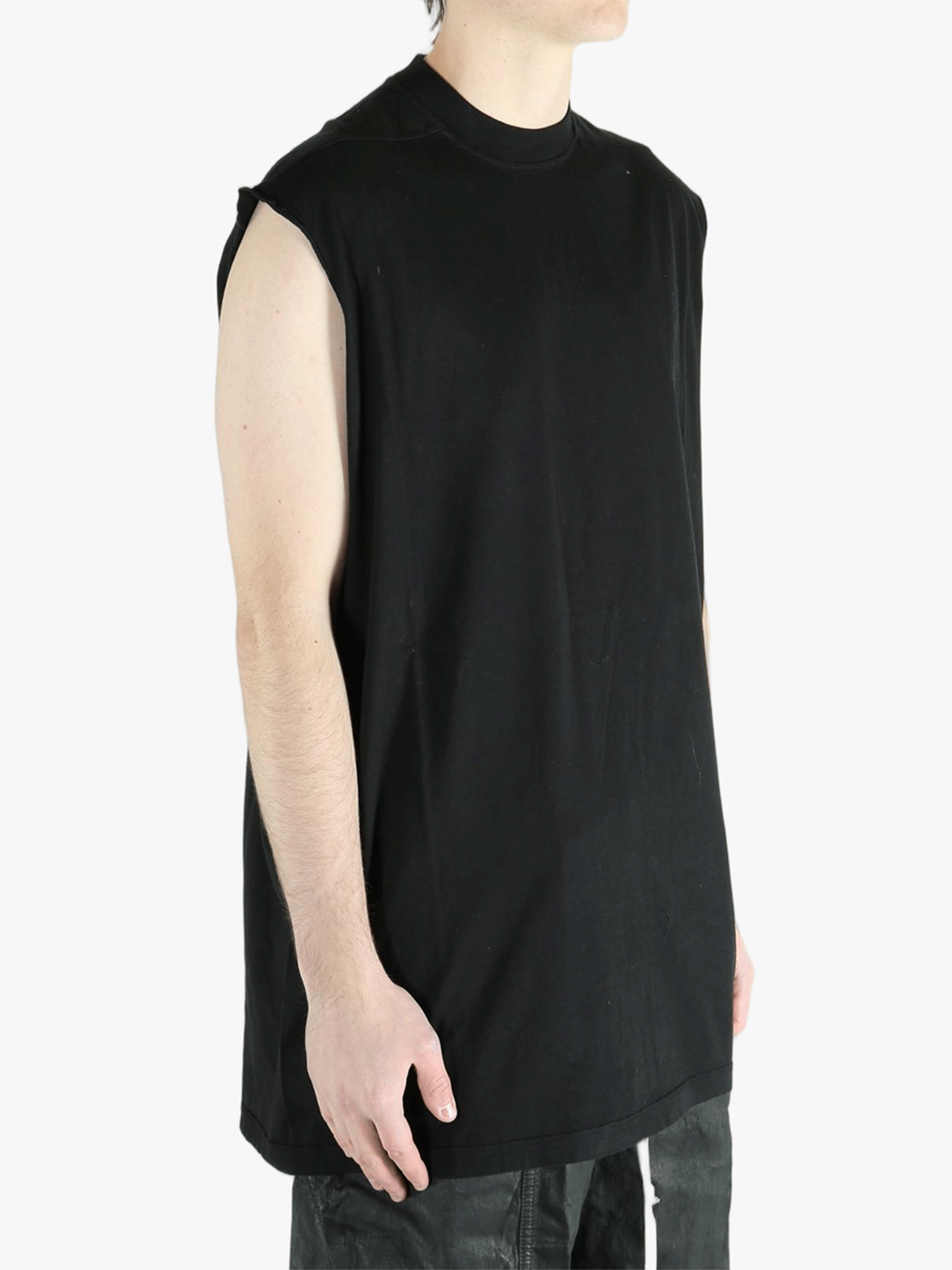Black t-shirt worn by a person, showing the t-shirt fit