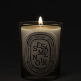 Close up of sesame noir candles, showing texture of the fabric
