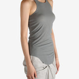 Grey top worn by a person, showing the top's fit