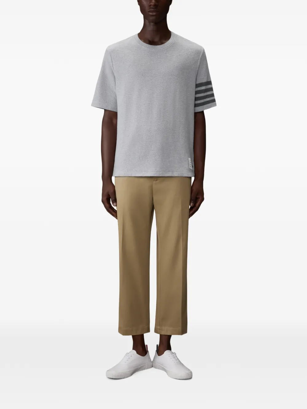 Grey t-shirt, full body view 