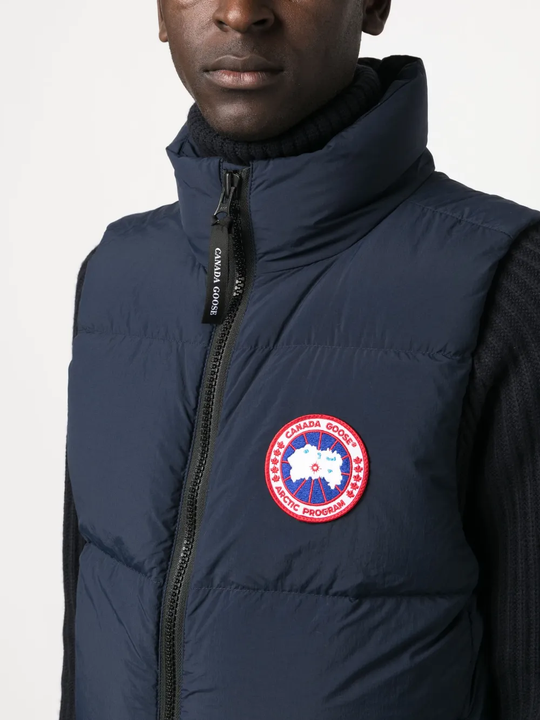 Navy jacket worn by a person, showing the jacket fit