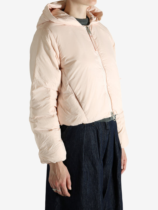 Pink jacket worn by a person, showing the jacket's fit