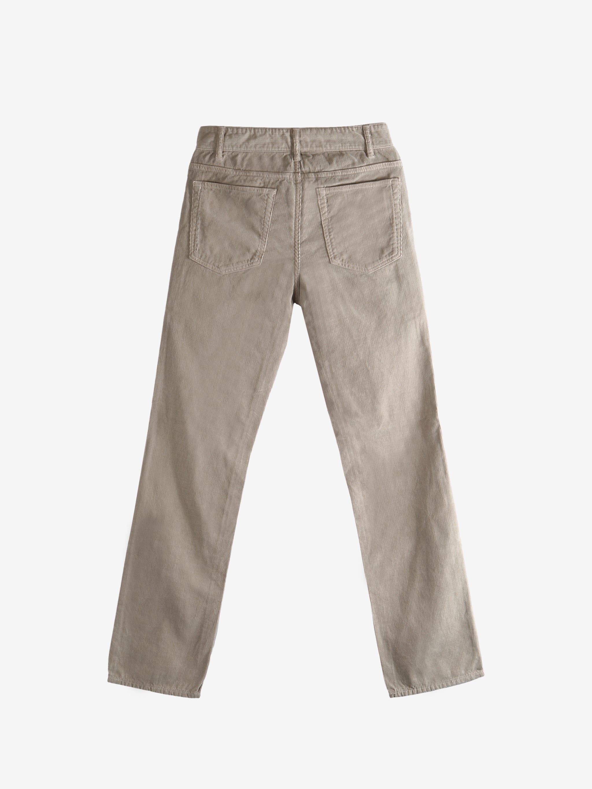 Tan pants, back view showing tonal topstitching