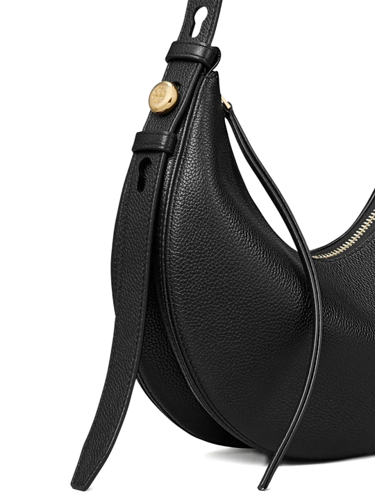 Close up of black bag, showing texture of the Calf Leather fabric