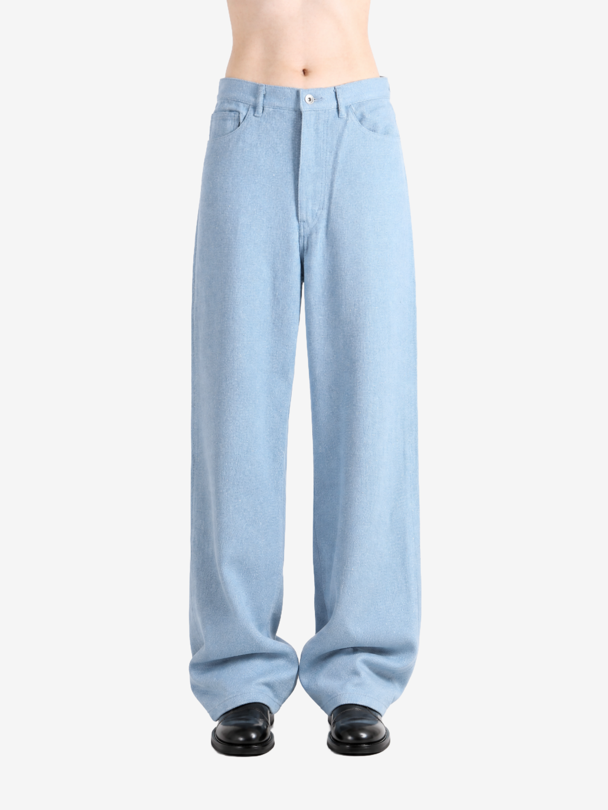 Blue pants, full body view