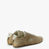Tan sneakers, back view