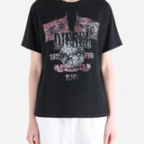 Black t-shirt, full body view