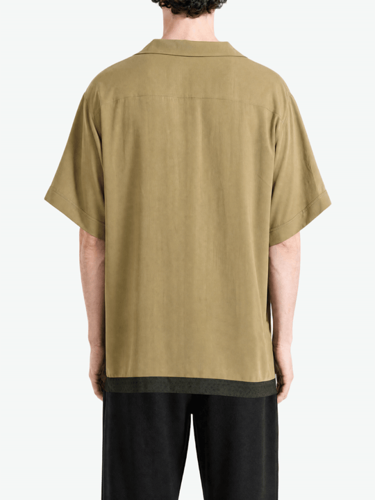 Tan shirt, full body view