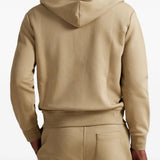 Tan hoodie, full body view