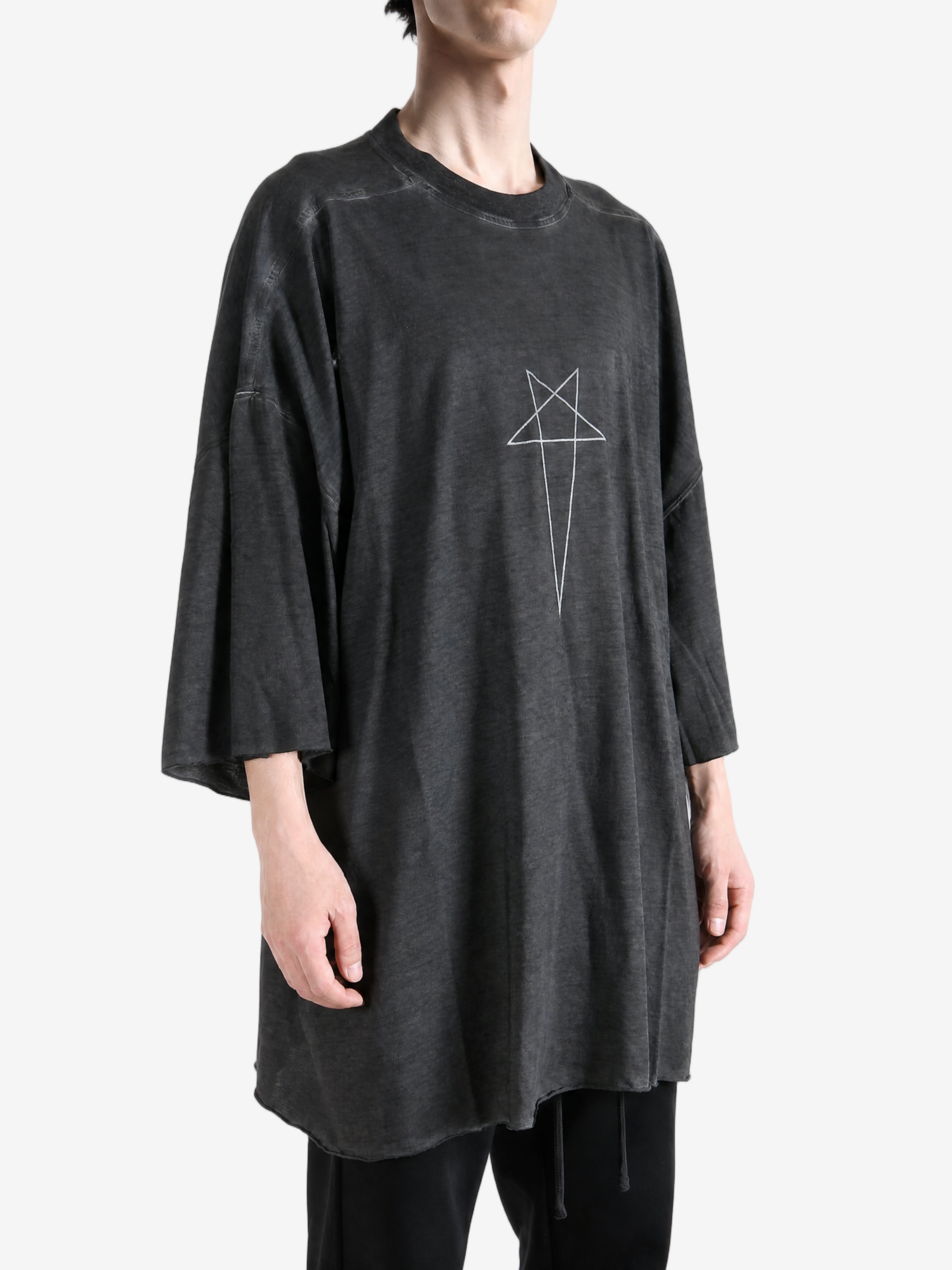 Black t-shirt, full body view