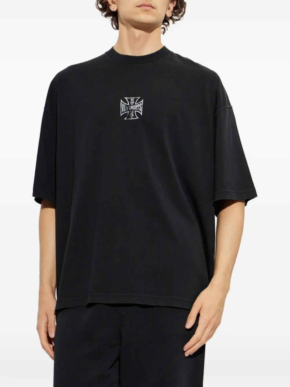 Black t-shirt, full body view