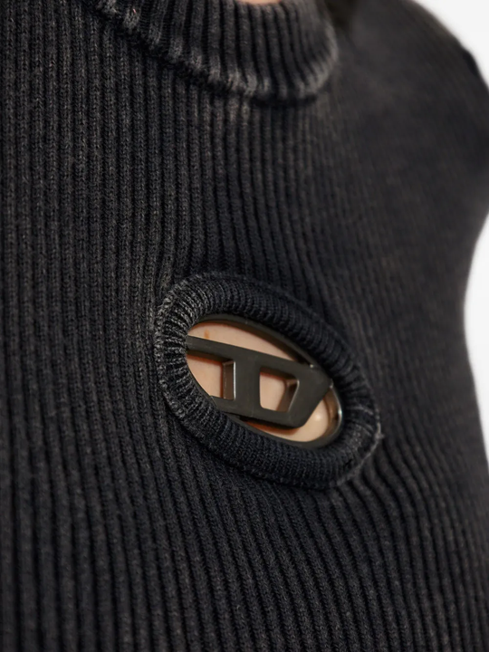 Close up of black knitwear, showing texture of the Cotton fabric