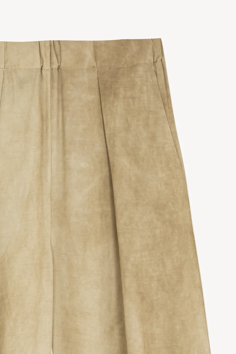 Close up of tan pants,showing texture of the lyocel fabric