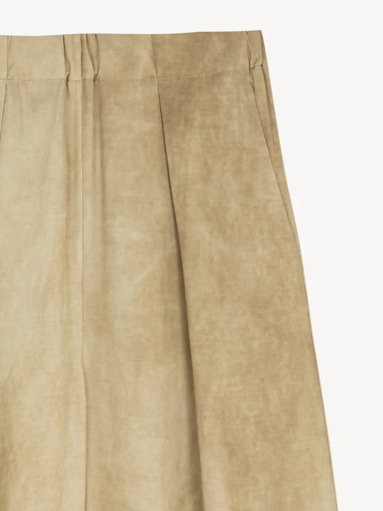 Close up of tan pants,showing texture of the lyocel fabric