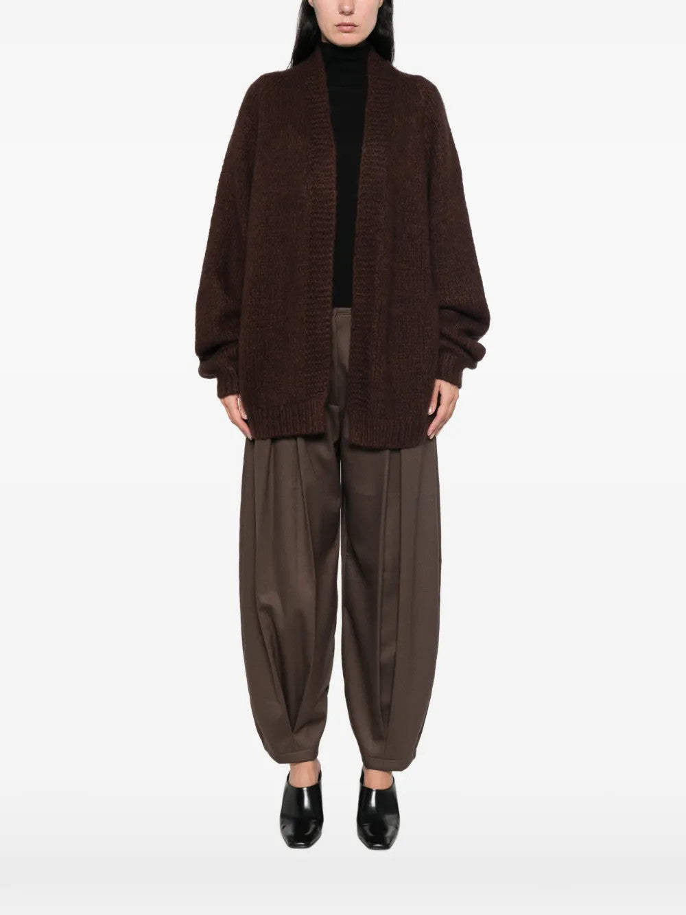 Brown knitwear, full body view