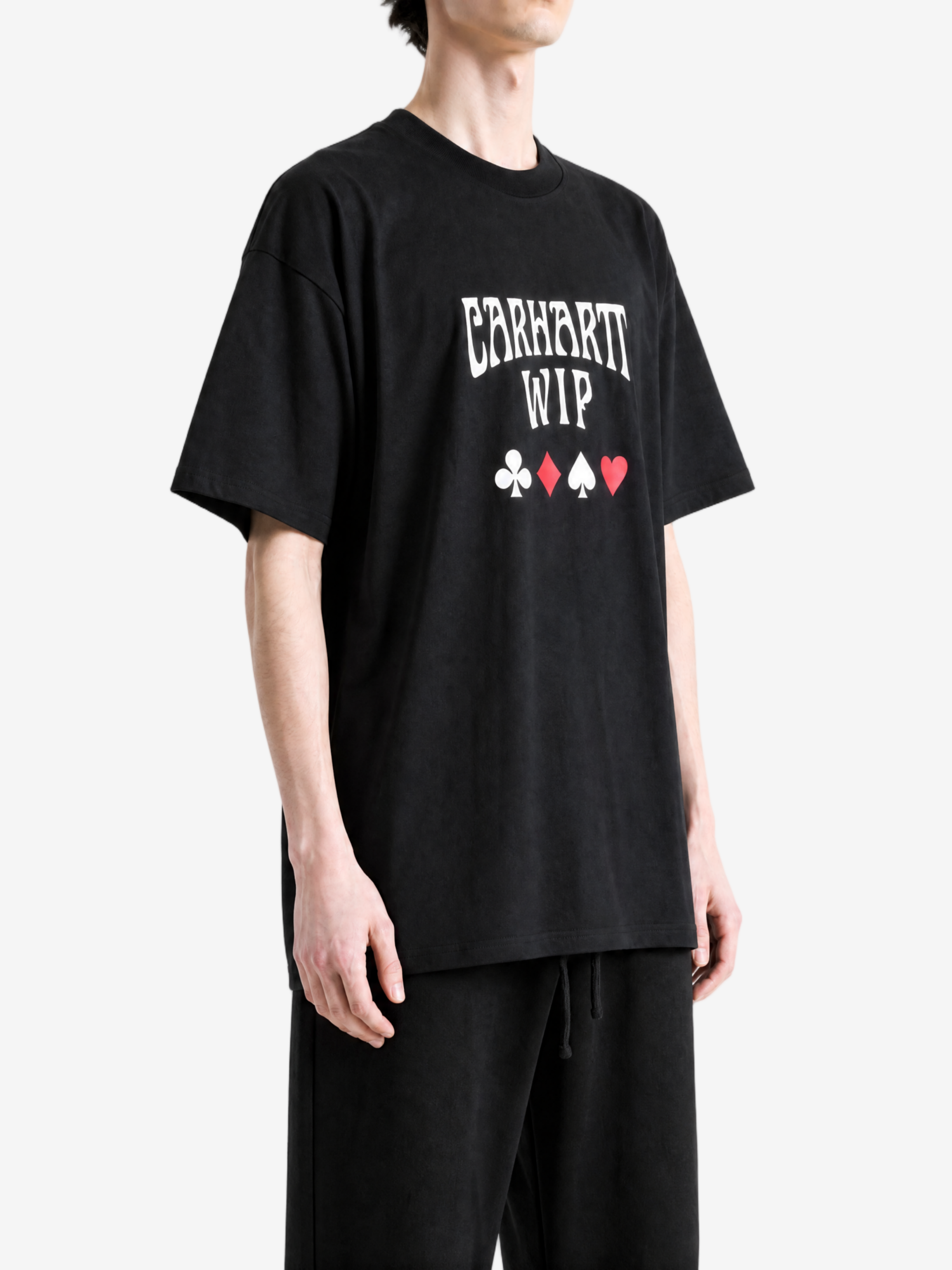 Black t-shirt, full body view