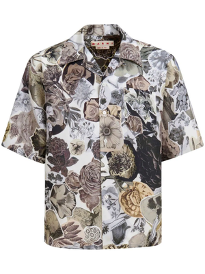 MARNI Men Floral Silk Short Sleeve Shirt