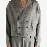 Grey jacket worn by a person, showing the jacket's fit