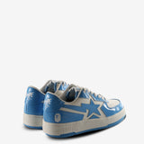 Blue sneakers, back view