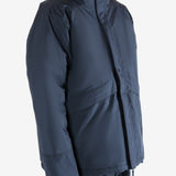 Navy jacket worn by a person, showing the jacket's fit