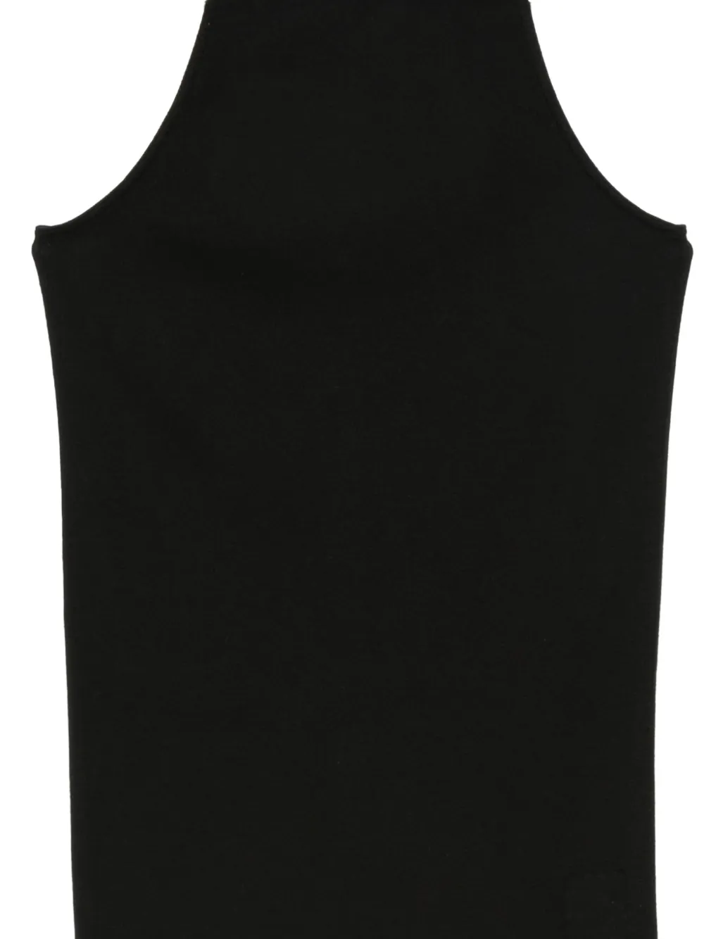 Close up of black tank, showing texture of the cotton fabric