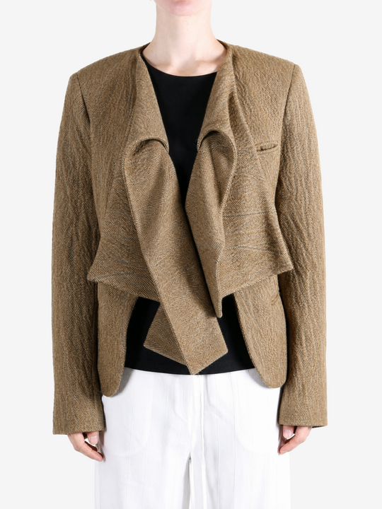 Tan jacket, full body view
