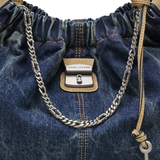 close up of blue bags, showing texture of the cotton fabric