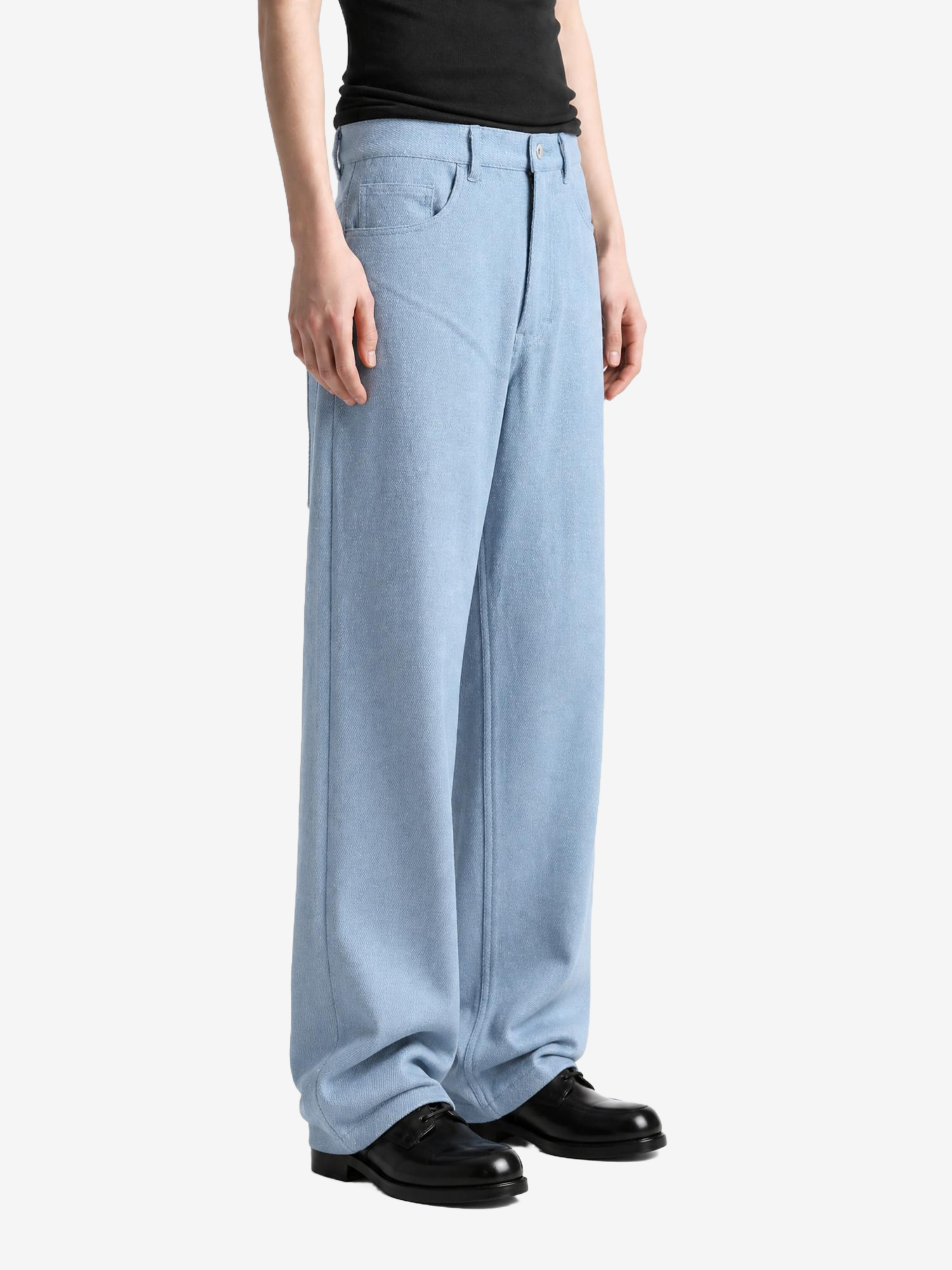 Blue pants, full body view