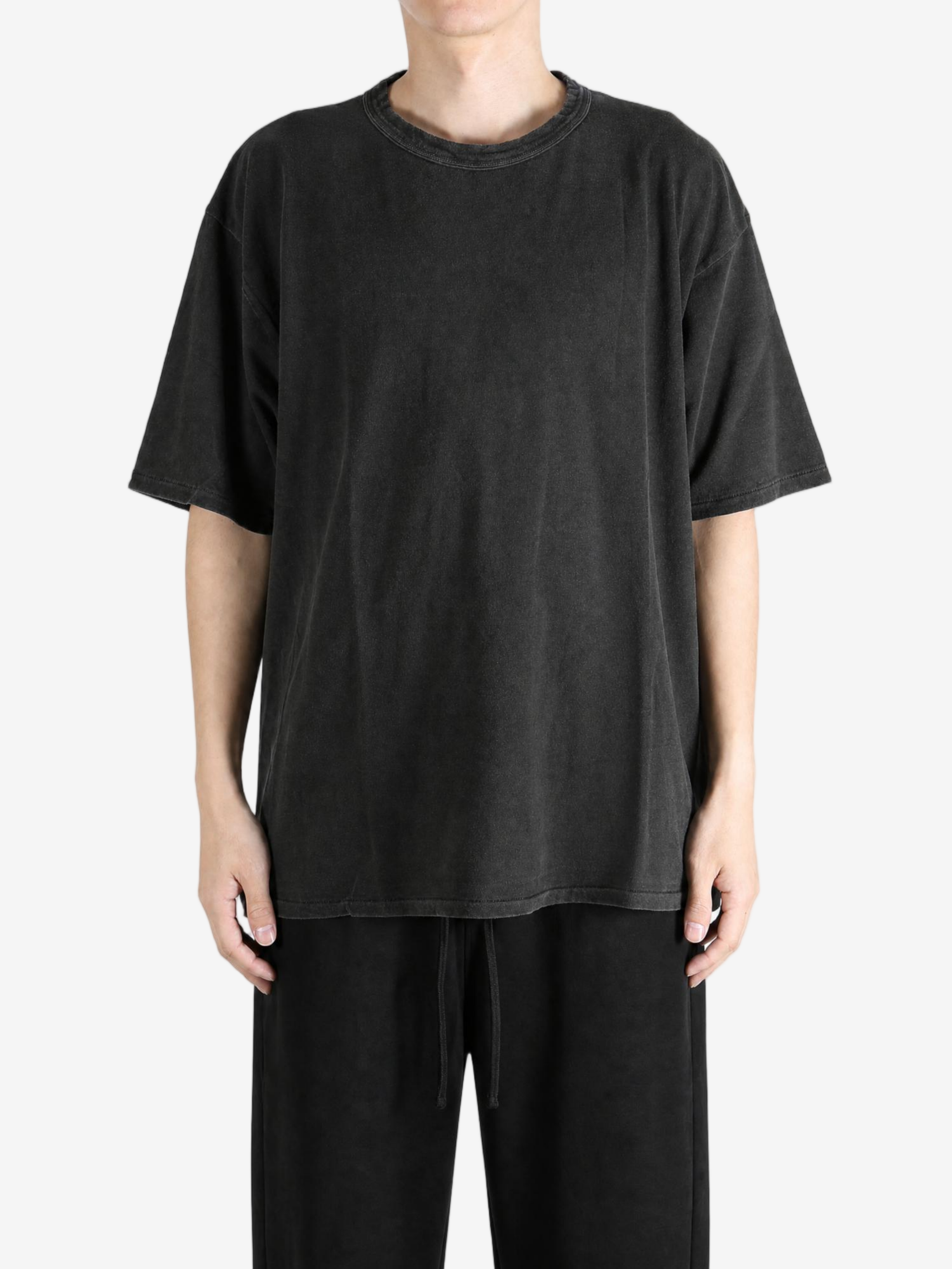 Black t-shirt, full body view