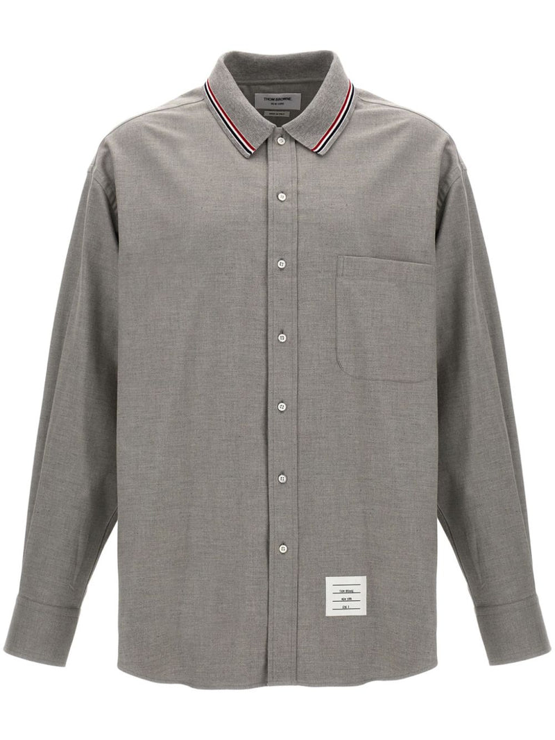 THOM BROWNE - Men Oversized Shirt With Knit Collar In Engineered RWB Stripe Cotton Flannel